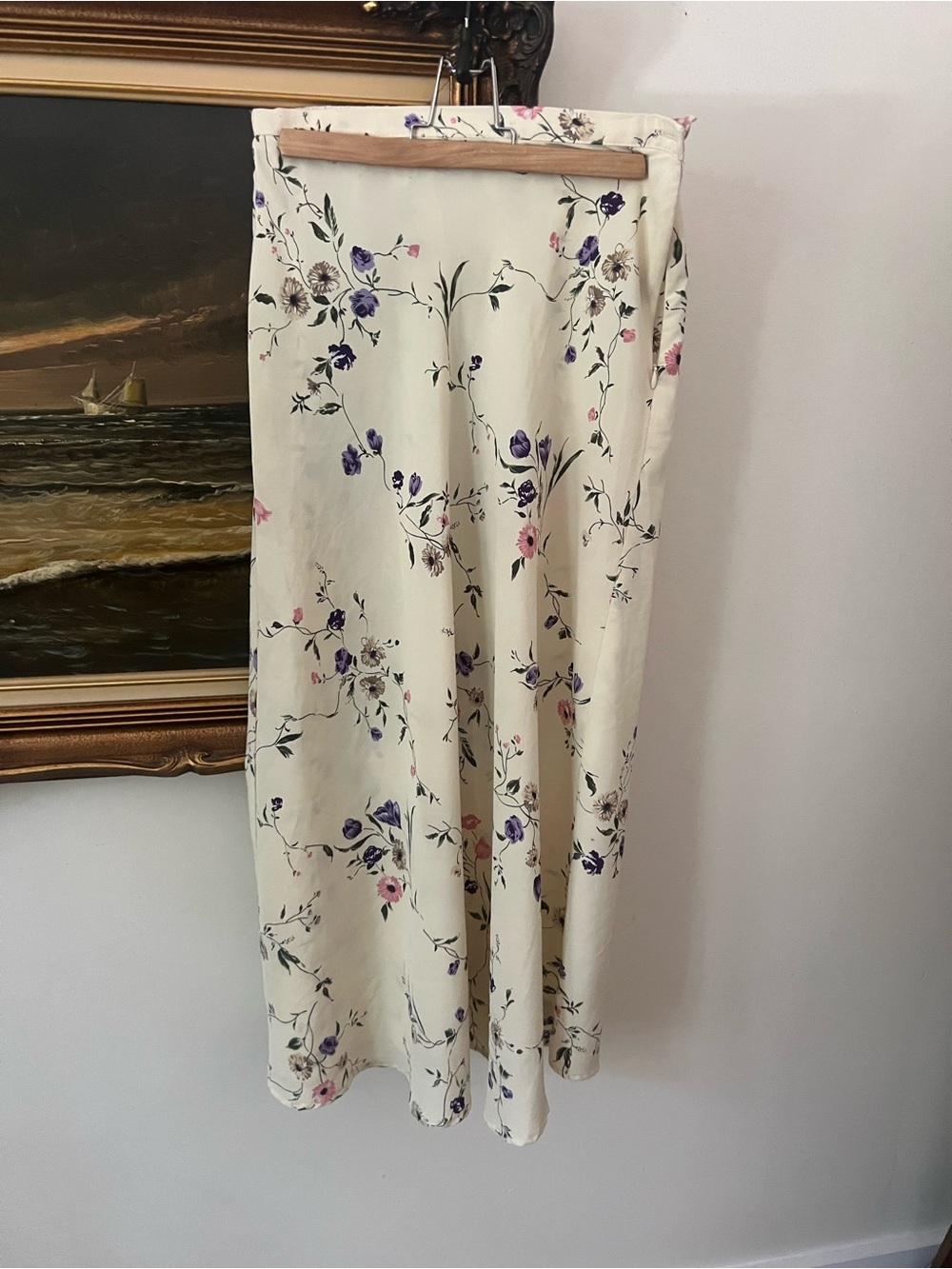 Carolyn Taylor Cream Maxi Skirt with Purple & Pink Floral Print